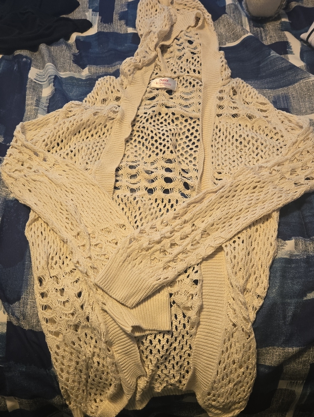 Justice Cream Open-Knit Hooded Cardigan Sweater